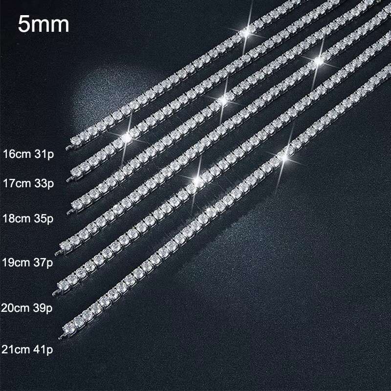Temperament 925Sterling Silver Gold-plated Hip Hop Tennis Chain 3mm 5mm Full Inlaid Bracelet Moissanite Bracelet