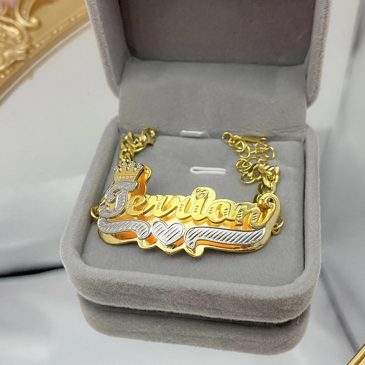 DHQH Customized Name Bracelet 3D Double Name Bracelet Personalized Stainless Steel Cuban Chain Bracelet Womens Gift 250408