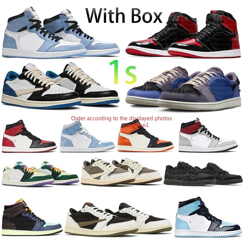 With Box 1 High OG University Blue Basketball Shoes 1s Sneakers Patent Bred low Voodoo Alternate Doernbecher Bred Toe
