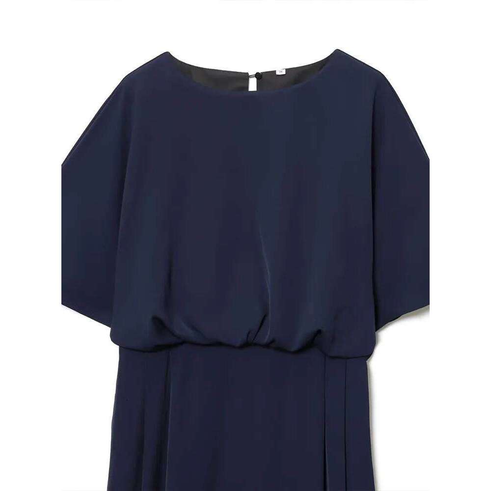 European And American Style Autumn New Fashion Trend Women's Clothing All-Match Drop Shoulder Sleeve Pleated Midi Dress