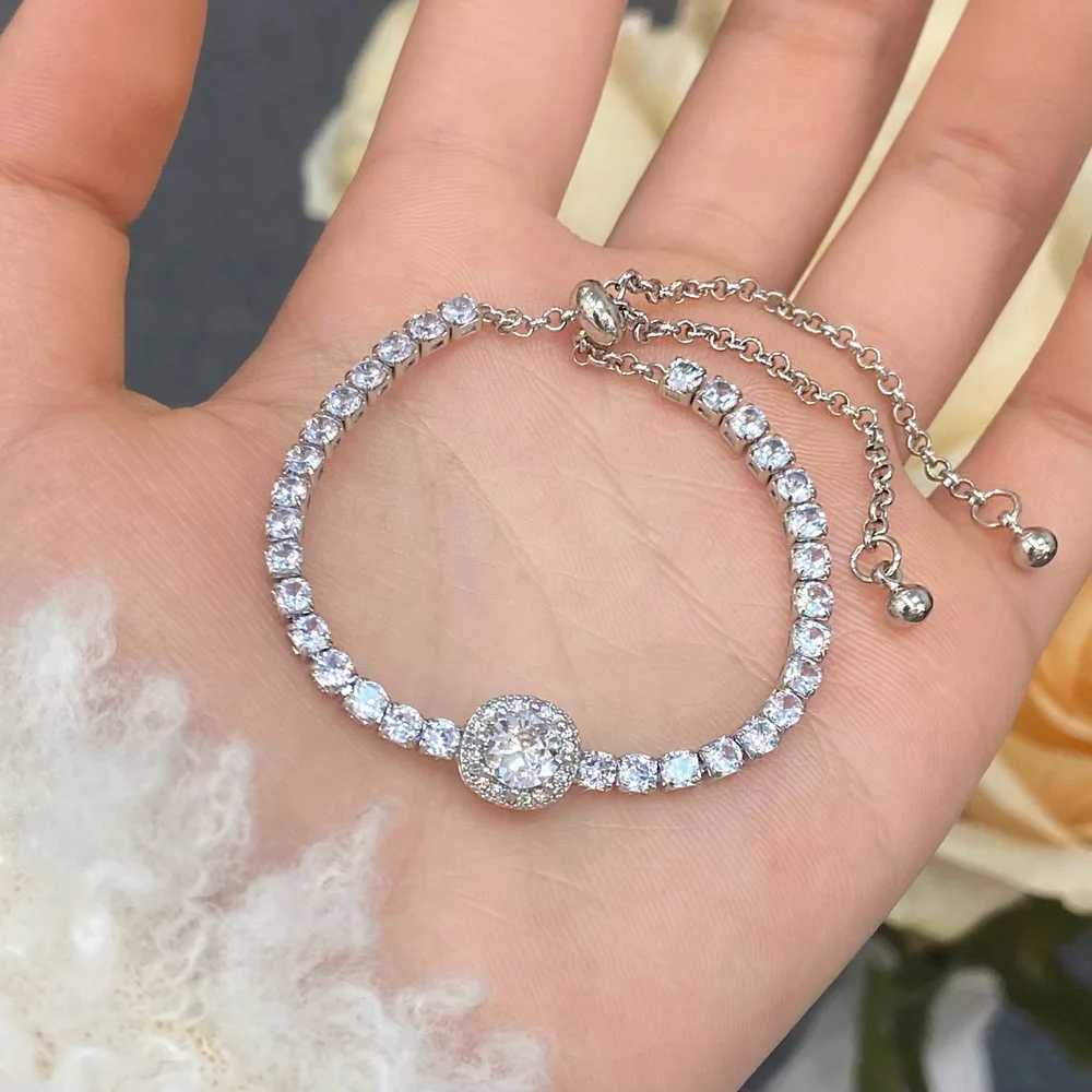 Y2K Rotundity Zircon Adjustable Bracelet for Women Female Simple Light Luxury Personality Temperament Wedding Woman Jewelry GiftT251110