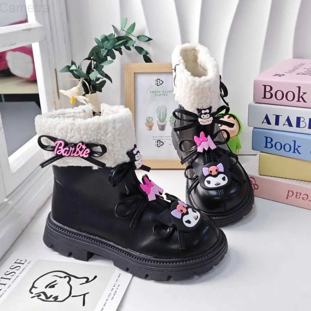 Sanrio Sanrios Kawaii Kuromi Girls Snow Boots Autumn Winter New Style Water Proof Ankle Length Cotton Shoes Child Martin Boots Sneakers H251110