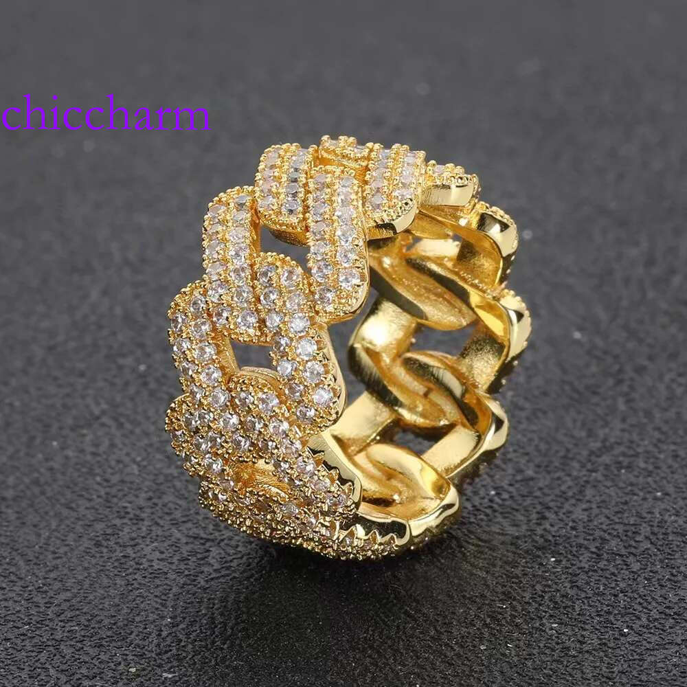 Bg Hip Hop Jewelry 9mm Gold Plated Sterg Sier Vvs Moissanite Dia Iced Out Cuban Band Ring for Men