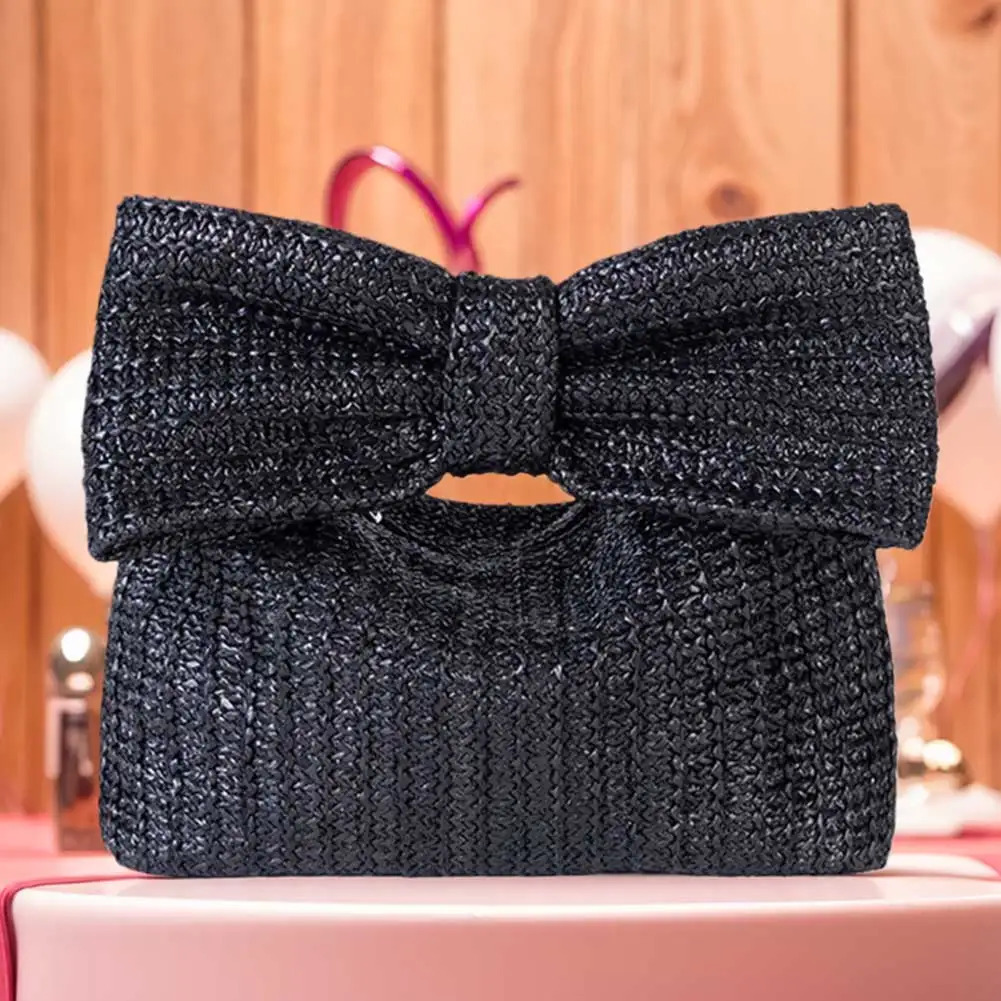 Women Straw Evening Bag Zipper Closure with Bow Simple Clutch Purse Versatile Female Party Wedding Bag 251107