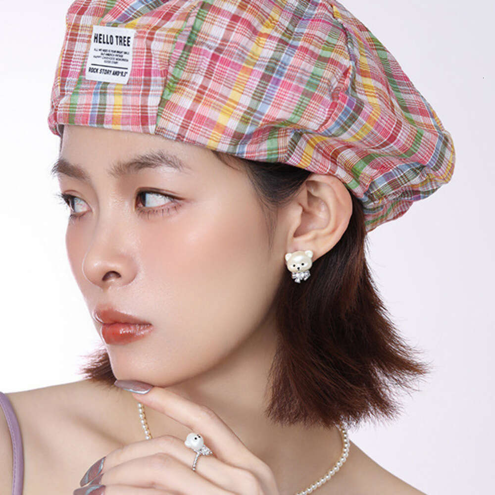 DHcollections Summer Sweet Bowknot Bear for Women Cartoon Cute Design Versatile Student 925 Silver Needle Earrings