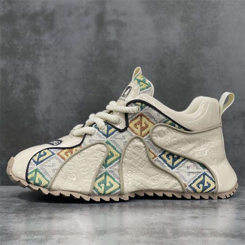 2024 Hot Fashion Youth Embroidered Patchwork Thick-Soled Lightweight Men's Versatile Spring New Height-Increasing Dad Shoes