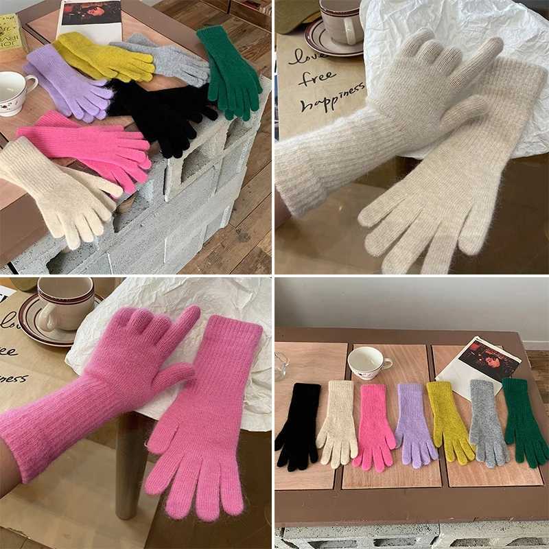 Solid Color Five-fingered Gloves Winter Women Gloves Extended Elbow Warm Gloves INS Style Fashion Girls Winter Accessories L251110