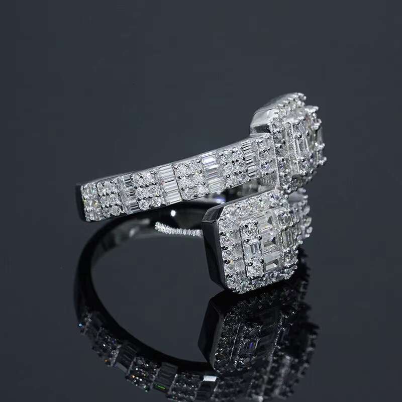 Ladder square Sterling Silver Inlaid Moissanite Diamond Ring Hip Hop High-end Jewelry Mens Ring