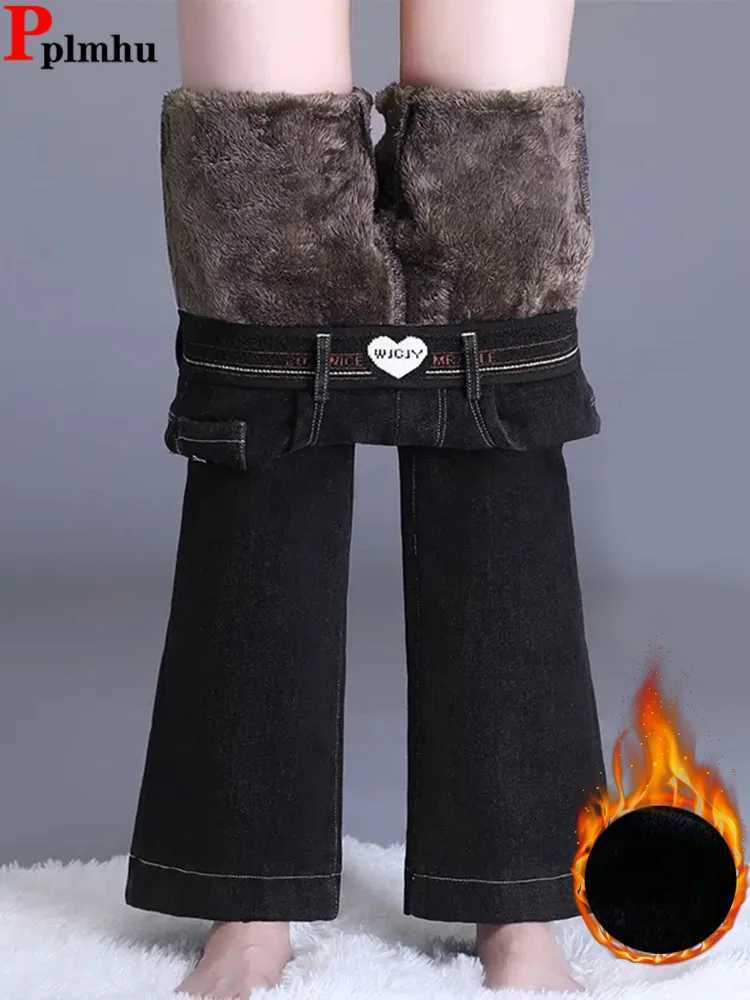 Winter Plush Velvet Lined Flare Denim Pants Skinny Casual Warm Thicken High Waist Women Jeans Snow Wear New Stretch Vaqueros C251110
