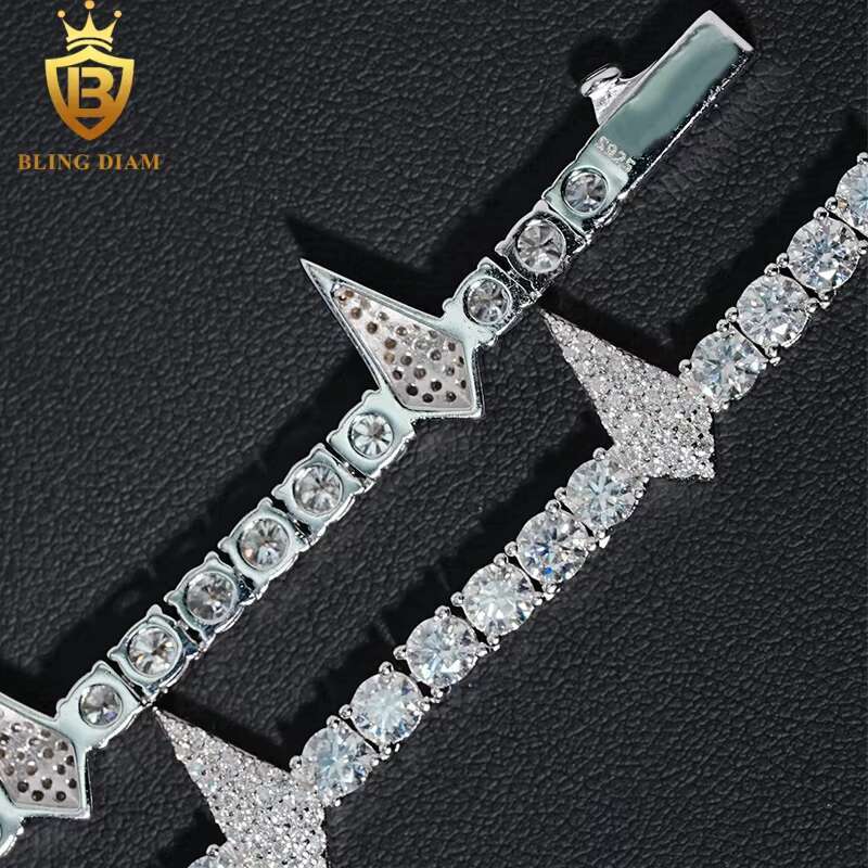 4mm Fashion Hip Hop Jewelry 925 Silver VVS Moissanite Iced Out Tennis Chain Cluster Thorn Shape Necklace