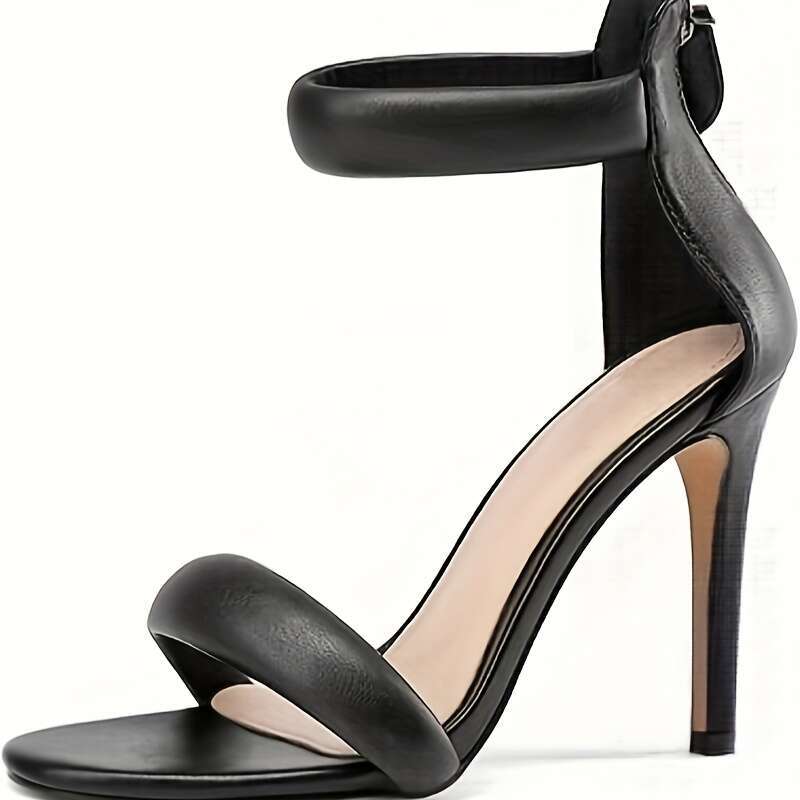Women's Stiletto With Ankle Strap, Back Zipper, And Round Open Toe. Sexy Heeled Sandals Perfect For Proms Or Parties.
