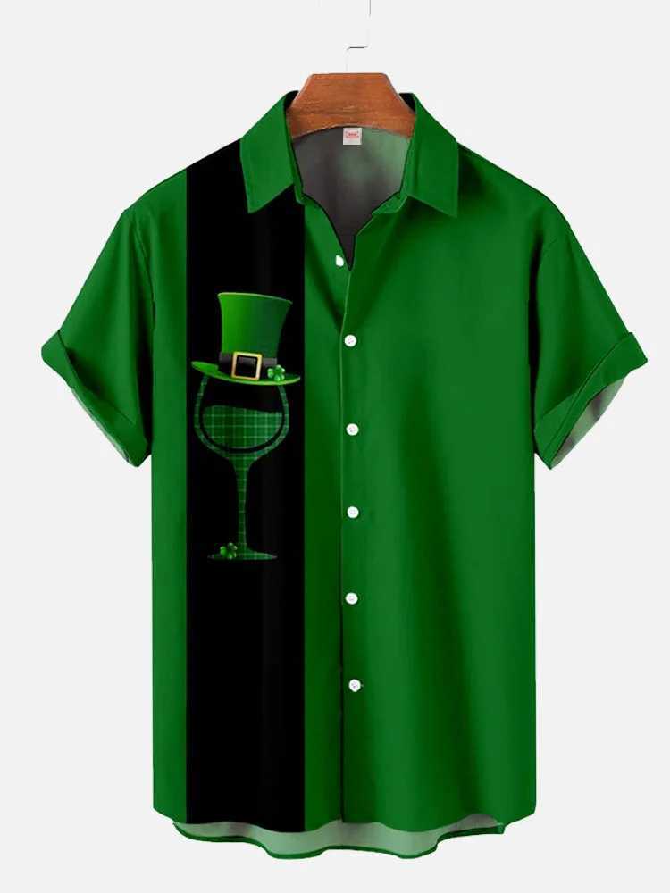 Hawaiian clover green printed shirt mens summer casual shirt cartoon pattern 3D printed shirt X250410