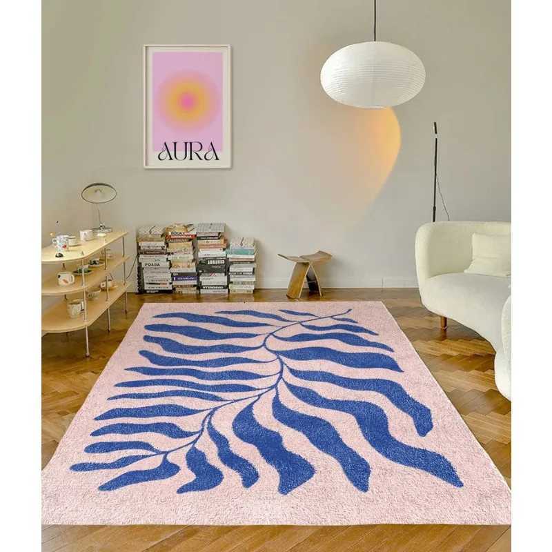 Blue Pink Matisse Leaf Carpet Funky Retro Danish Pastel Decor Rug Bedroom Living Room Rug Modern Y2K Rug Plush Trendy Accent Rug Y251110