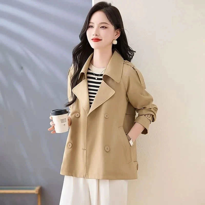Spring and Autumn Trench Coat Womens Korean Single Chest Short Windproof Jacket Casual Top 250410