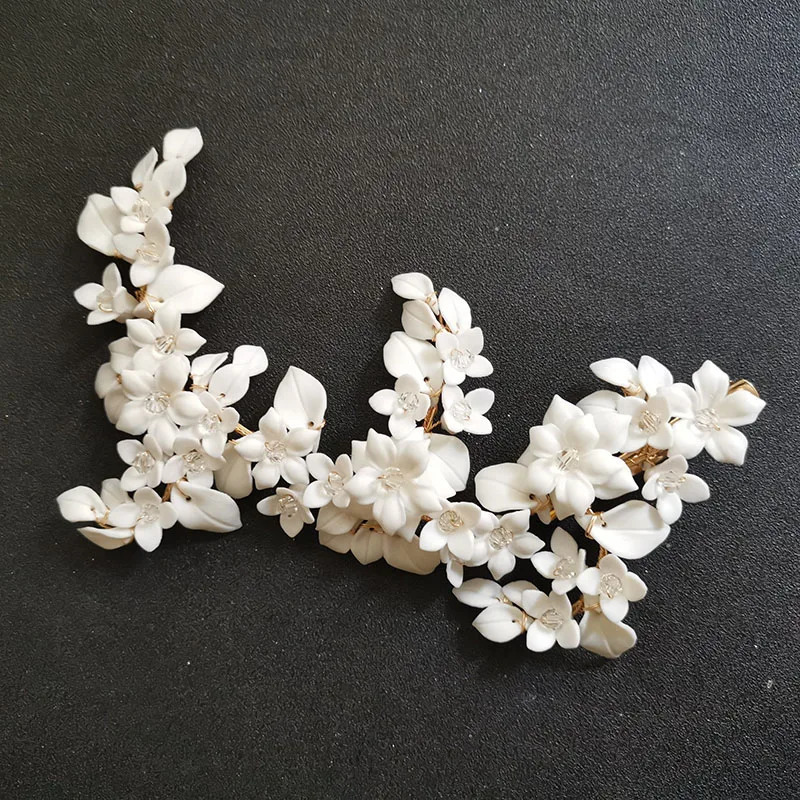 SLBRIDAL Handmade Rhinestone Crystal Pearl Ceram Flower Leaf Bridal Hair Clip Barrel Wedding Hair Accessories Womens Jewelry 250409