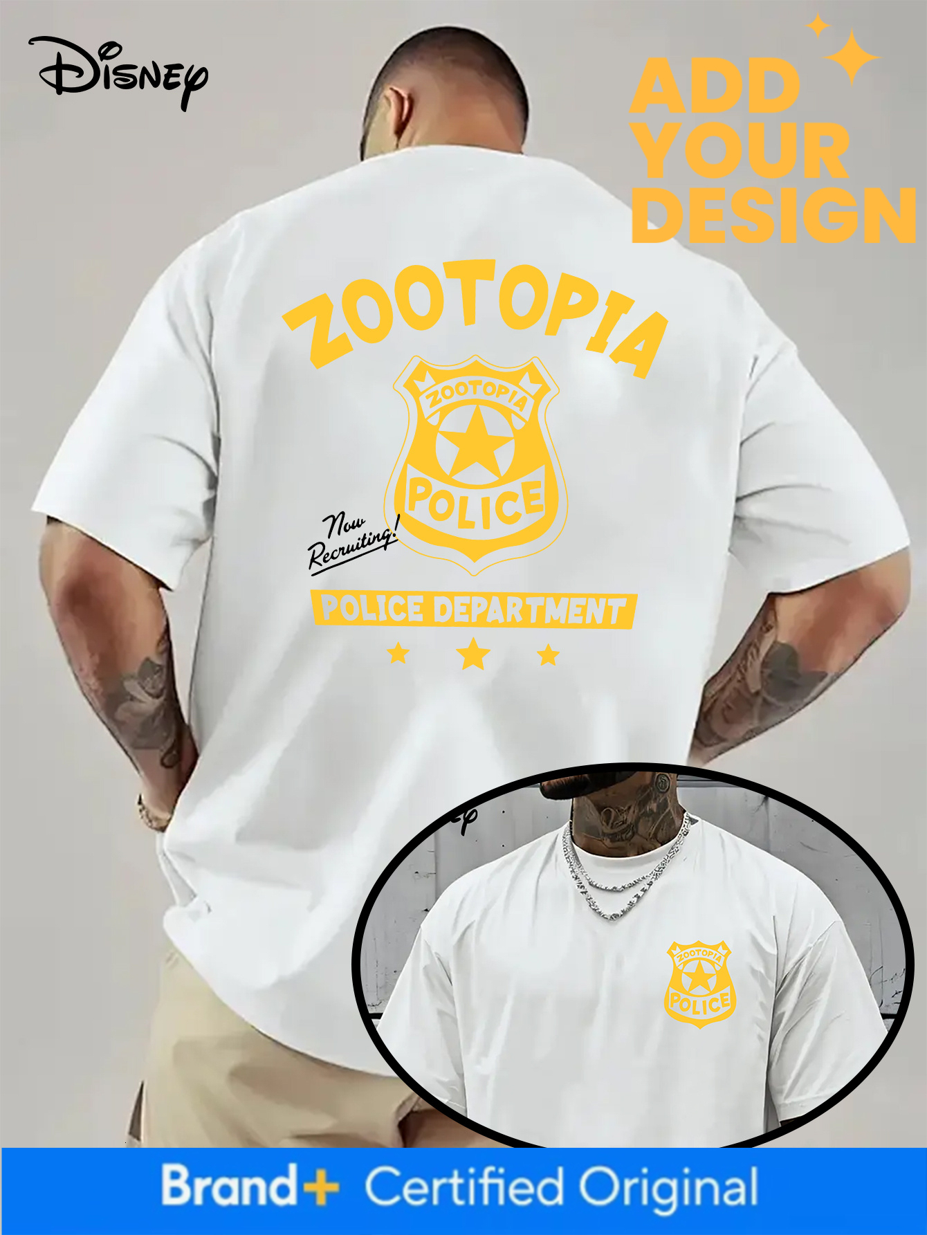 Disney Zootopia Police Station Men's T-Shirt Reversible Nick Wilde Judy Hopps Inspired Design, Logo, Soft Polyester Fabric, Casual Fitness Birthd