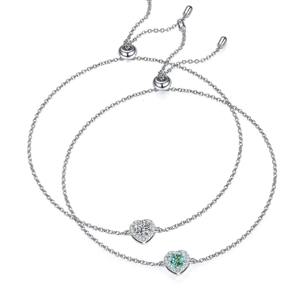U48A Abiding Factory Wholesale Romantic Heart Shape Moissanite 925 Silver Colored Moissanite Halo Charm Bracelet Anklet