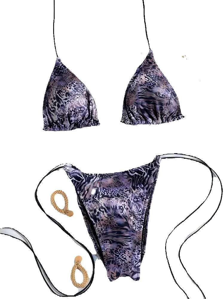 Sexy triangle set, mini flip flops women's bikini, beach bandage printed swimsuit, thong bikini