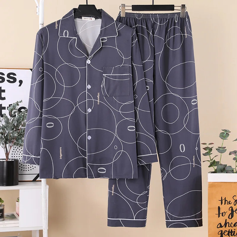 Spring and Autumn Mens Pajama Set Mens Long Sleeve Pajama Summer Mens Wear Plus Size Mens Wear Set 250410