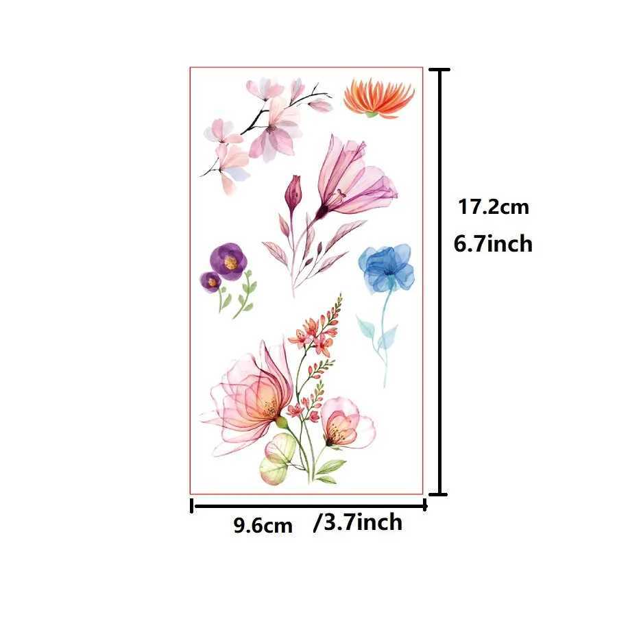 10 pieces of 3D watercolor lavender flower temporary tattoo female body art arm fake adult tattoo sticker waterproof girl tattoo W250410