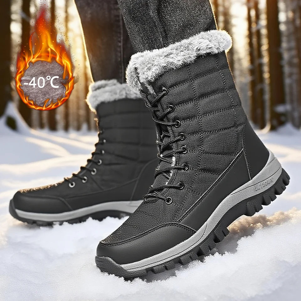 Winter Mens Snow Boots Warm Plush Anti slip Outdoor Hiking Boots Womens Mid length Boots Couple Sports Shoes Boots Size 36-48 251107