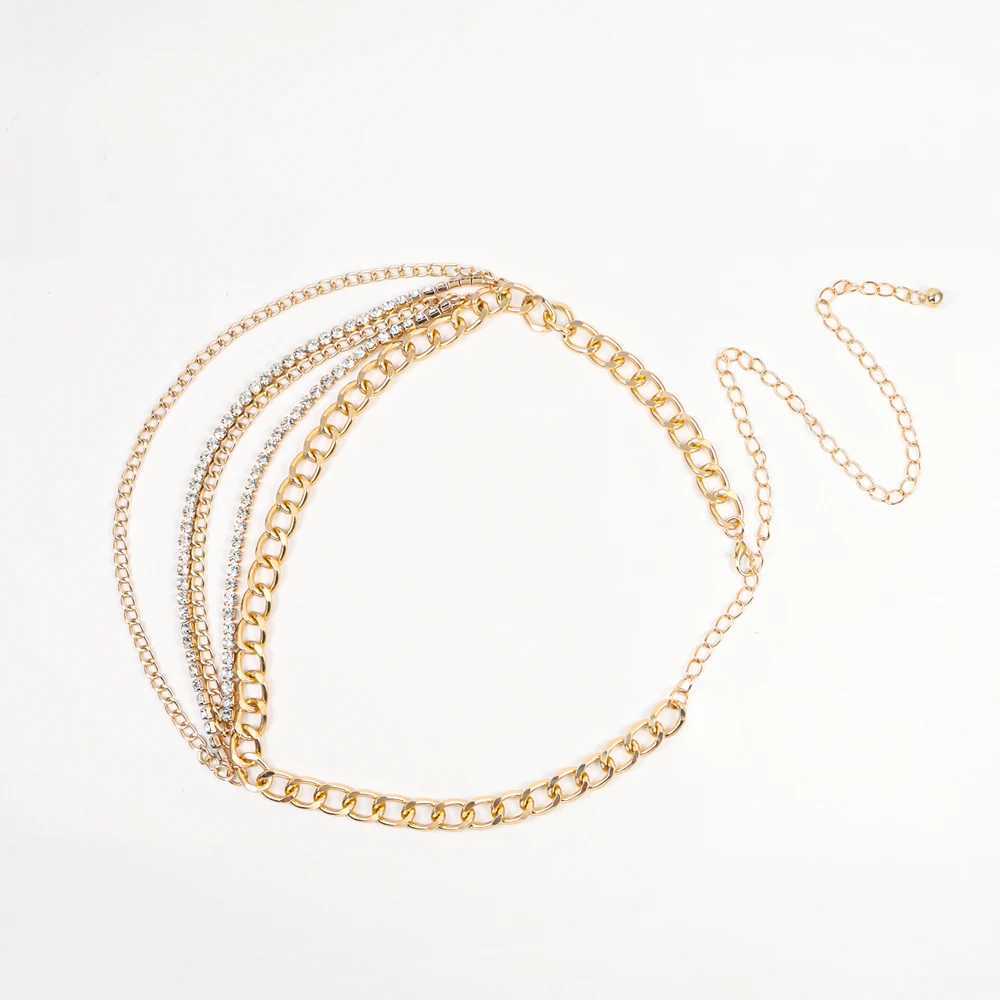 Punk Metal Waist Chain Beach Body Chain Rhinestone Mtilayer Summer Luxury Gold 1-Piece Set X250410