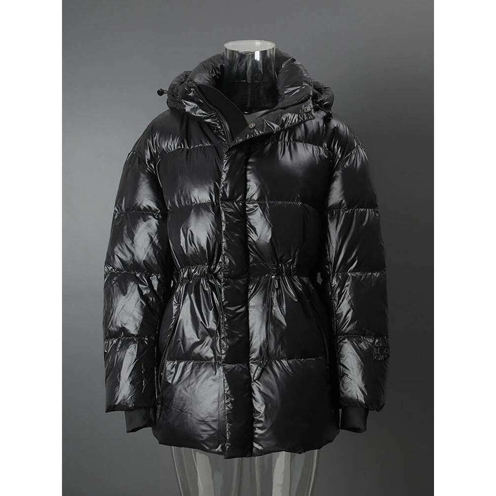 Black Drawstring Big Size Down Jacket New Hooded Long Sleeve Warm Women Parkas Fashion Tide Autumn Winter