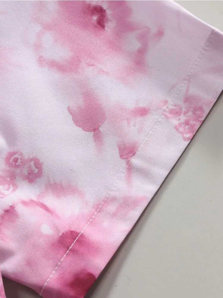 Pink floral print beach mens summer casual short sleeved Hawaiian mens daily top party outfit X250410