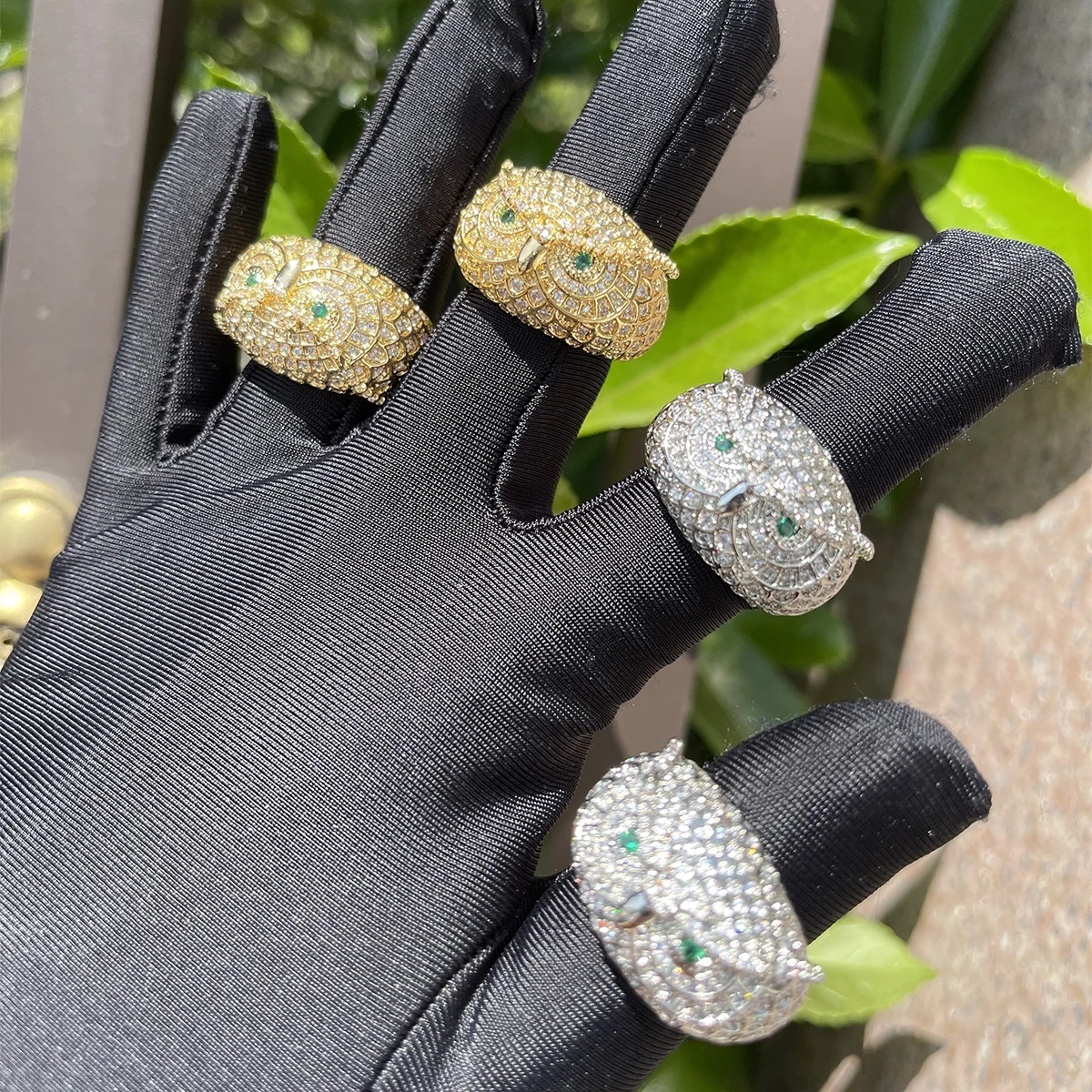 hip-hop owl ring real gold Moissanite ring fashionable and personalized trendsetter ring