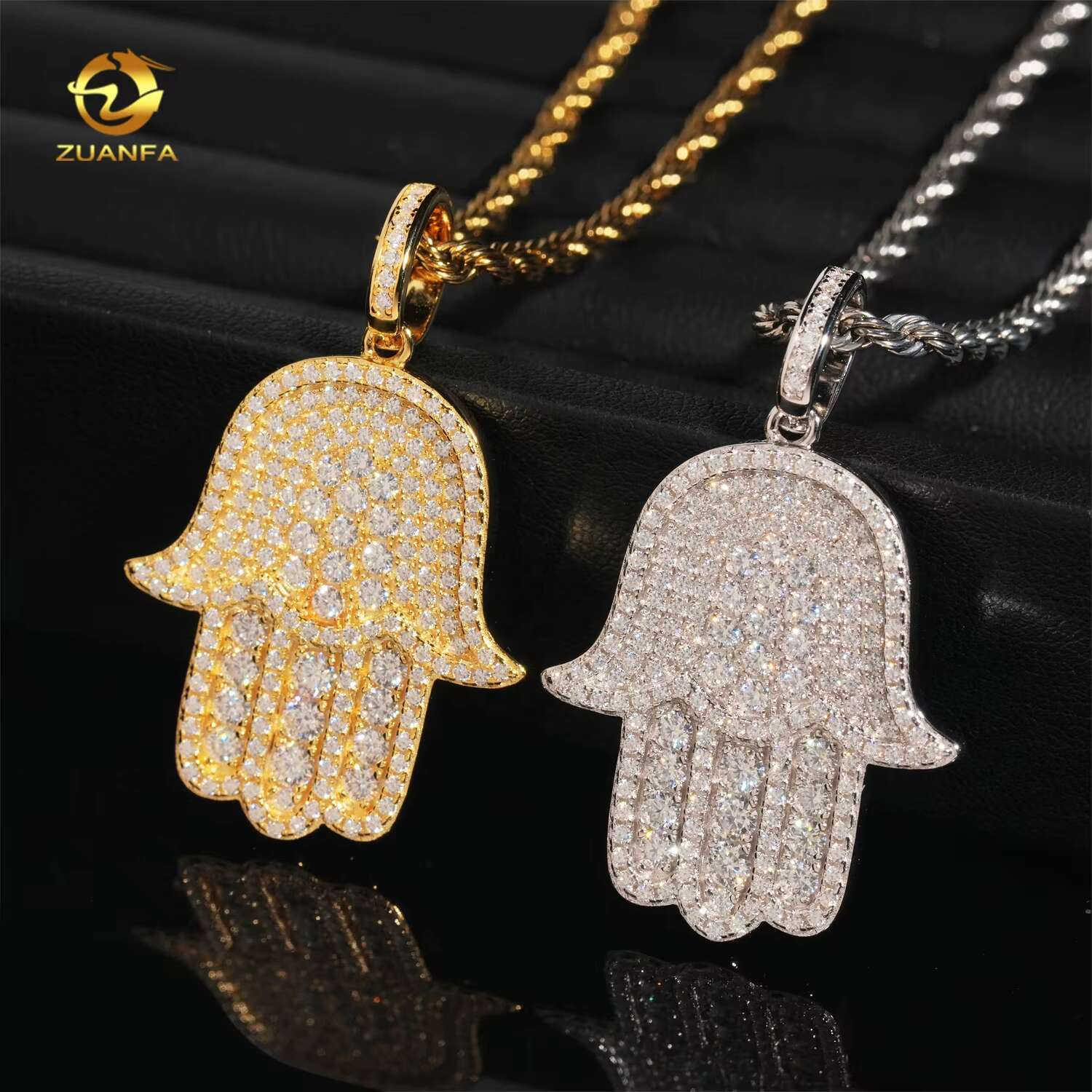 Hip Hop Fashion Rapper Charm 925 Sterling Silver Iced Out Diamond Moissanite Hamsa Hand Pendant