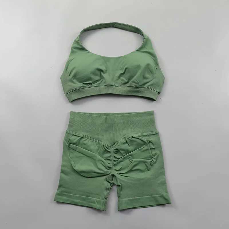 Impact shorts set seamless set womens camisole sports bra low waist pleated Bum gym shorts 2-piece sportswear workout suit W250410