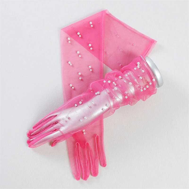 55 cm Transparent Wedding Gloves Pearls Long Elbow Mittens Mesh Arm Covers Women Party Bridal Dress Accessories Photo Props L251110