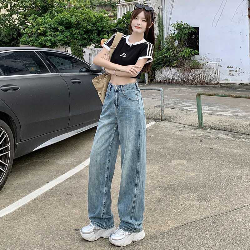 Y2K pants women clothes high waist wide leg baggy jeans vintage holiday style regular fit slim long legs C251110