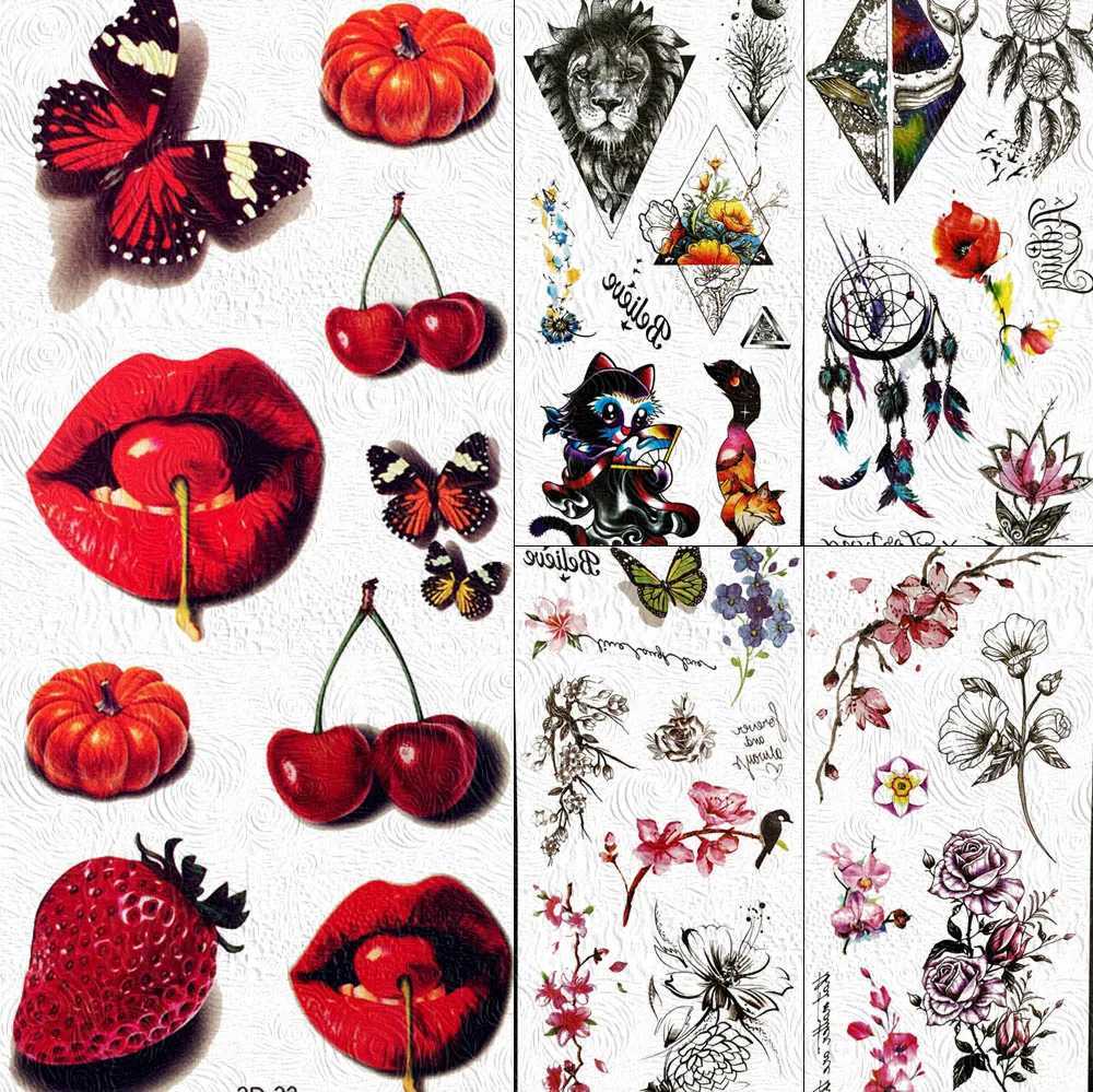 Sexy Lips Cherry Fake Temporary Tattoo Butterfly Stickers Body Art Arm Waterproof Adult Tattoo Paper Female 3D Tattoo W250410