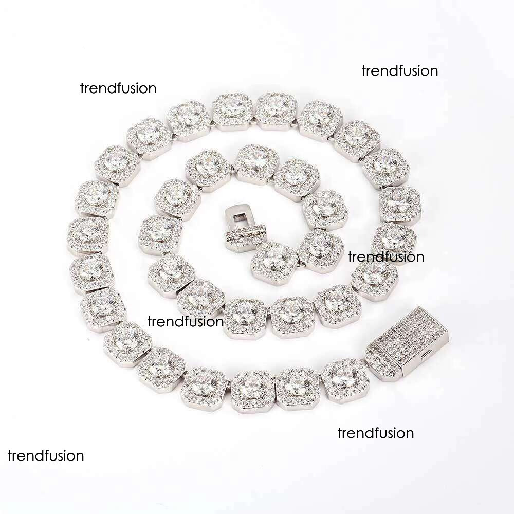 necklace moissanite chain Hip Hop Necklace Gold Plated Jewelry Iced Out Dia Clustered Tennis Chain
