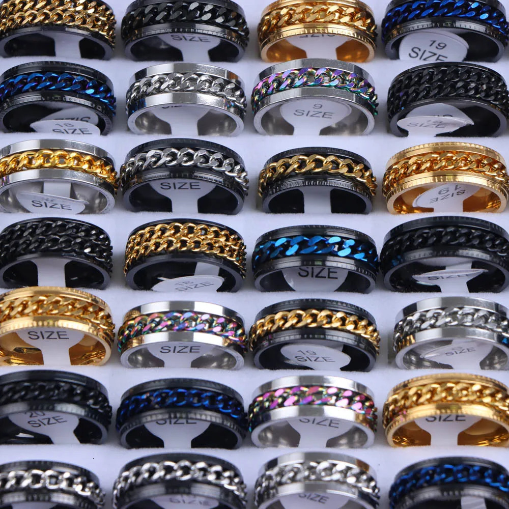 15Pcs/Lot Multicolor Spinner Stainless Steel Rings For Women Men Mix Style Fashion Rotatable Jewelry Party Gifts Wholesale 251110