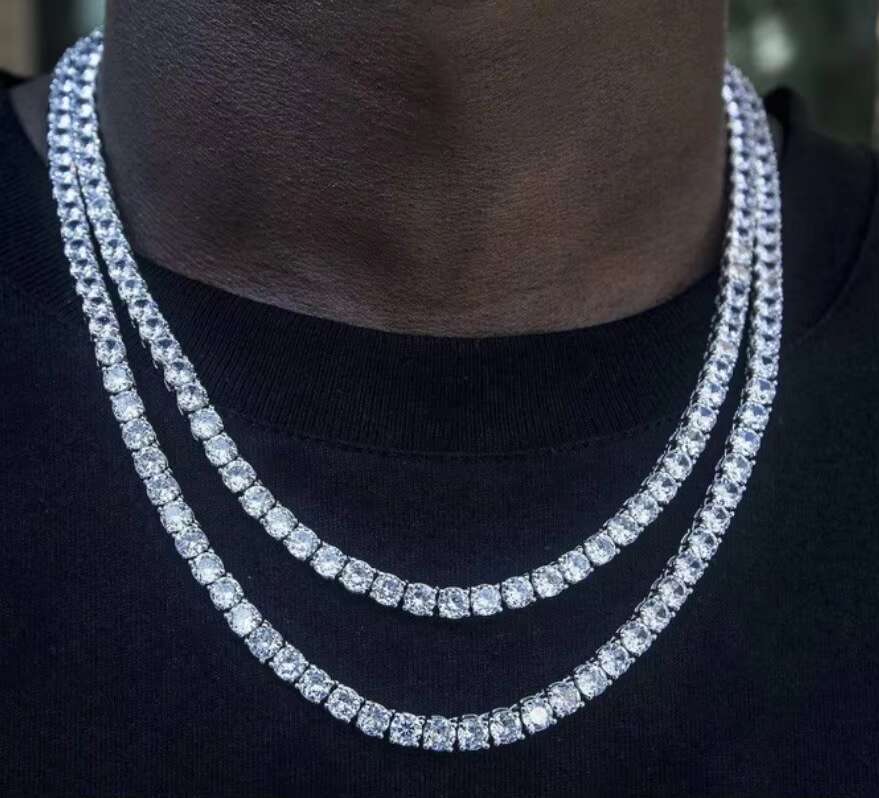 Top Sale Luxury 5mm Gra Lab Moissanite Diamond Tennis Chain Solid 925 Sterling Silver