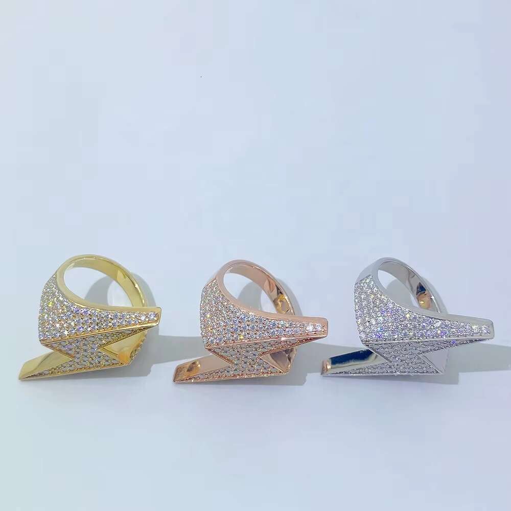 Buss Down Bling Jewelry High Quality 18k Gold Plated lightning Huge Hip Hop Men Silver Moissanite Ring