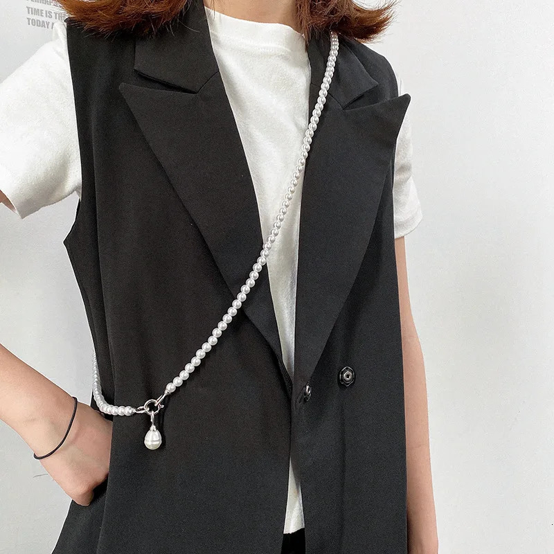 Elegant Pearl Pendant Necklace for Women Waist Chain Ins High-end Cool Wind Suit Diagonal Shoulder Decoration Chain Festival 250409