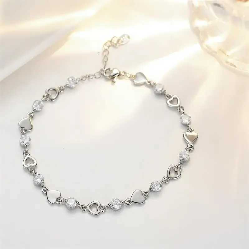 925 Sterling Silver Hollow Heart Zircon Bracelets For Women Korean Sweet Sparkling Adjustable Chain Bracelet Fashion JewelryT251110