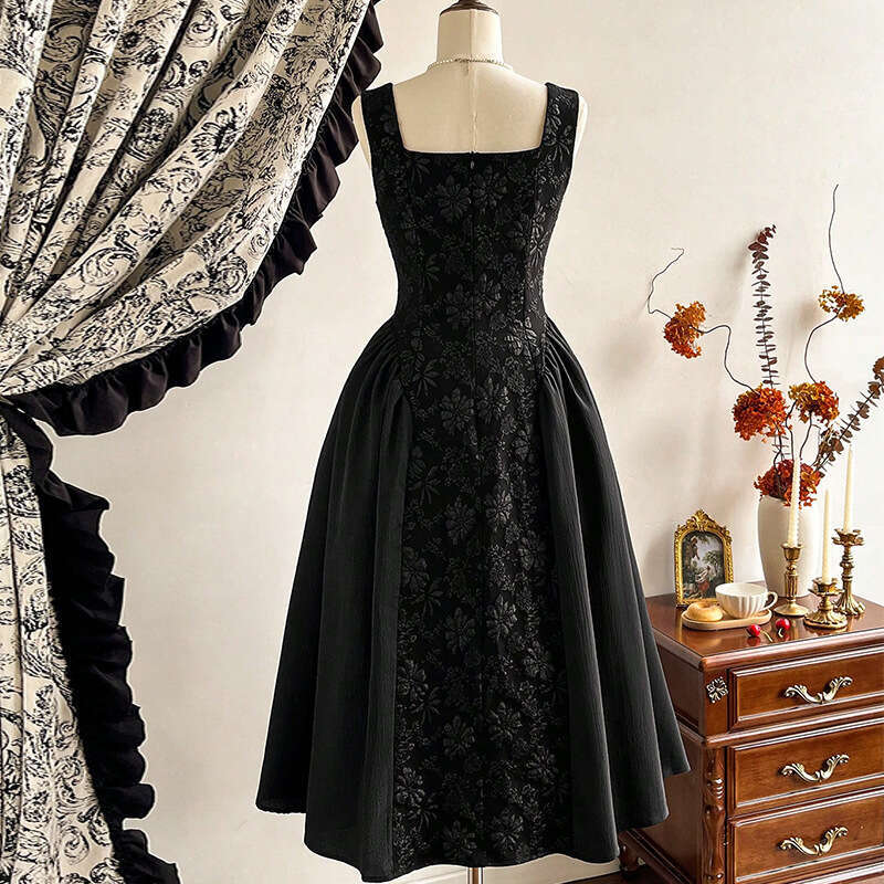 Rui Chuo Cross-Border Foreign Trade French Elegant Style 2025 Autumn Design Embossed Tank Mid-Length Dress for Women