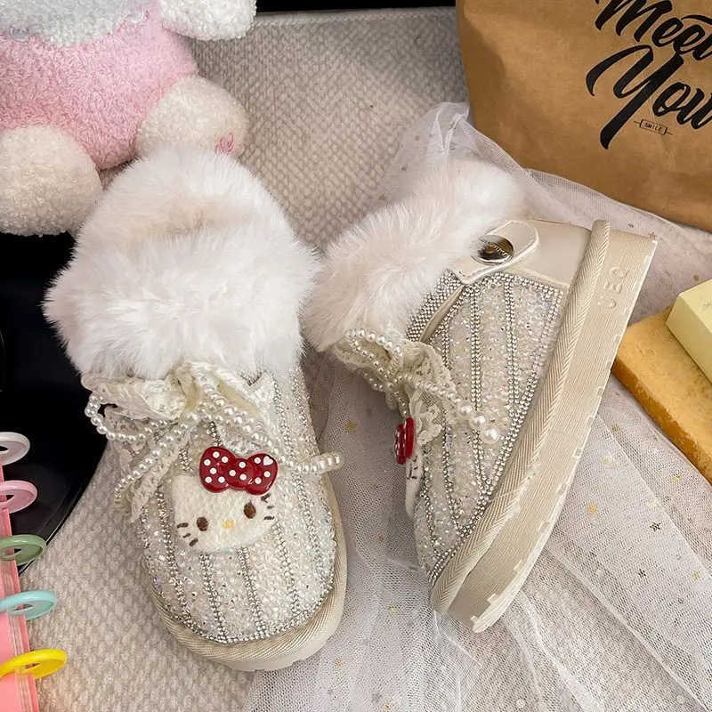 Sanrio Girl Hello Kitty Kawaii Fashion Cartoon Cotton Shoes Student Winter Non-Slip Child Thicken Keep Warm Snow Boots New Style H251110