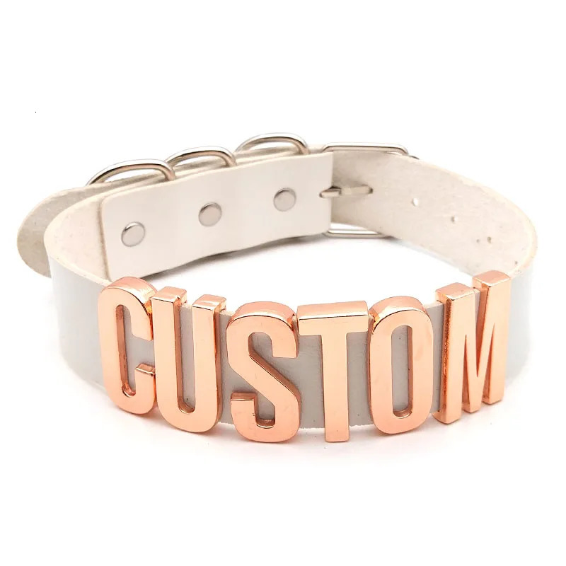 30MM Goth Sexy Rose Gold Letters Custom Collar Choker Necklaces Men Women BDSM Role Age Cosplay Chocker Customized Jewelry 250409