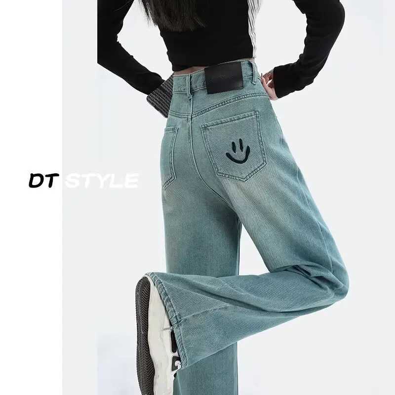 Women Comfortable Thin Denim Pants New Female Vintage Mid Waisted Jeans Pants Girls Smile Edition Straight Leg Jeans Trousers C251110