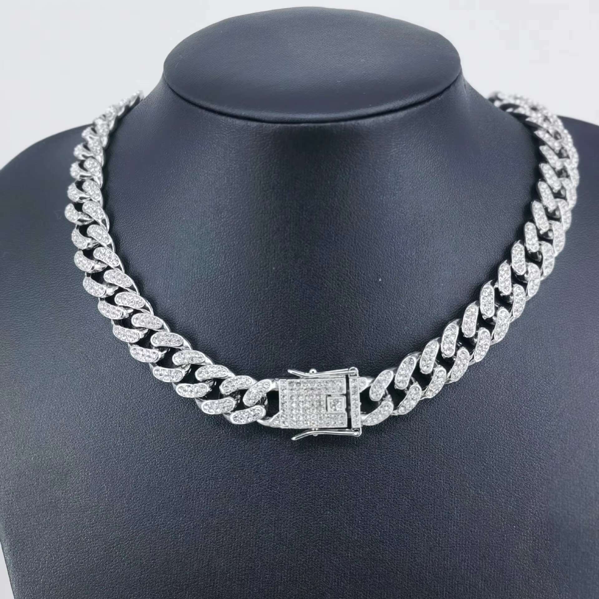 Manufacturer Wholesale High-quality Fashionable Hip-hop Style 12mm Full Dia Cuban Bracelet Necklace