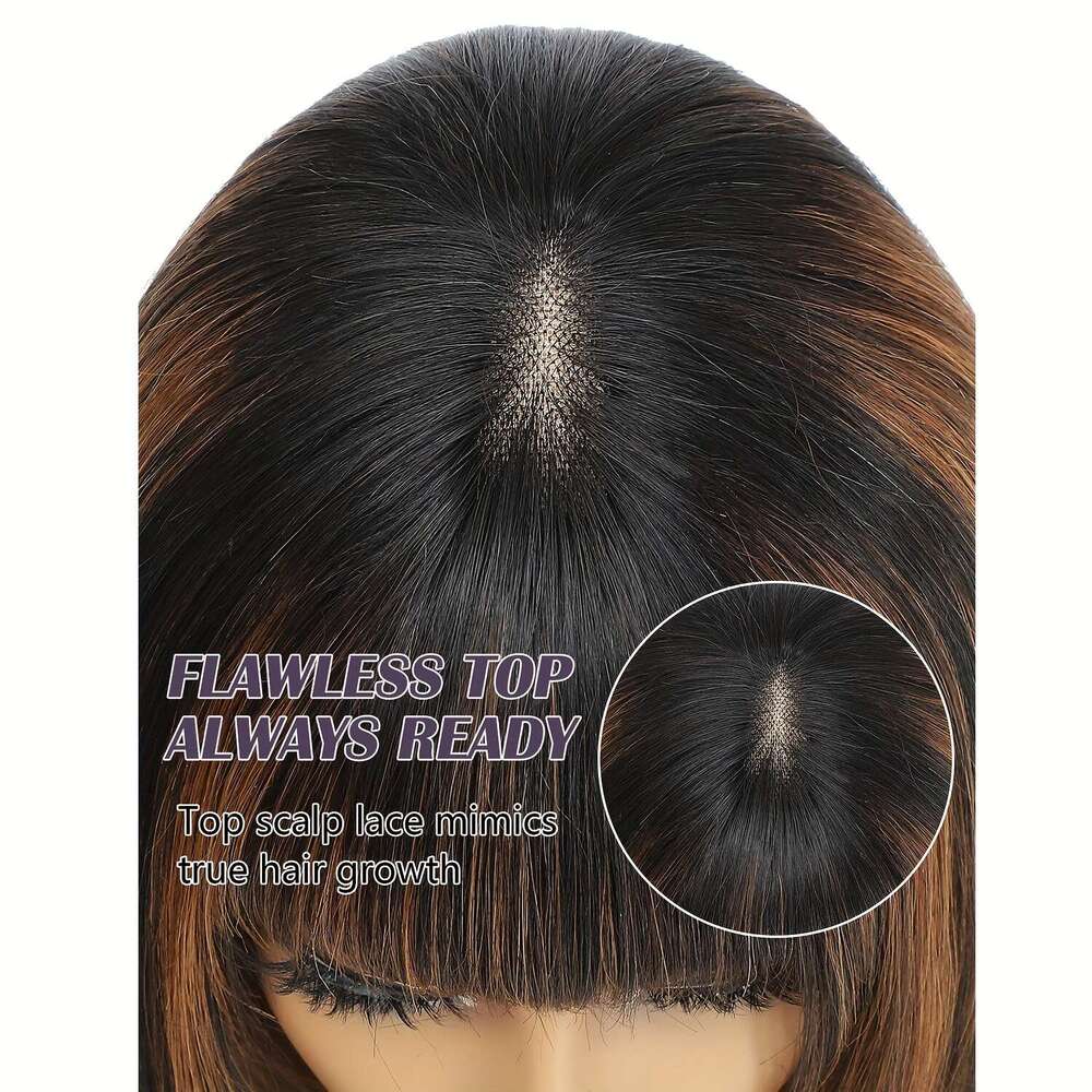 Highlight Color Wear And Go Short Straight Human Hair Wigs With Bangs Brazilian Remy For Women Natural Color Easy Part Lace Bob Wig