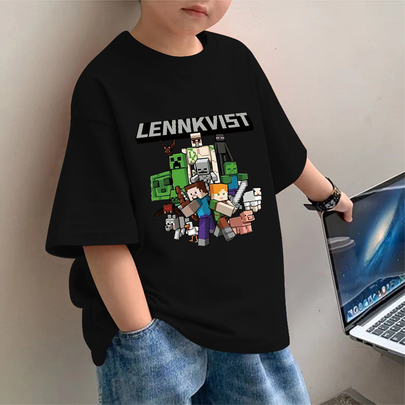 GS- Ddmyshoesvip Cotton New Boys Short Sleeved T Shirt For Summer My World Print Fit Trend Mid Size Children S Loose Top
