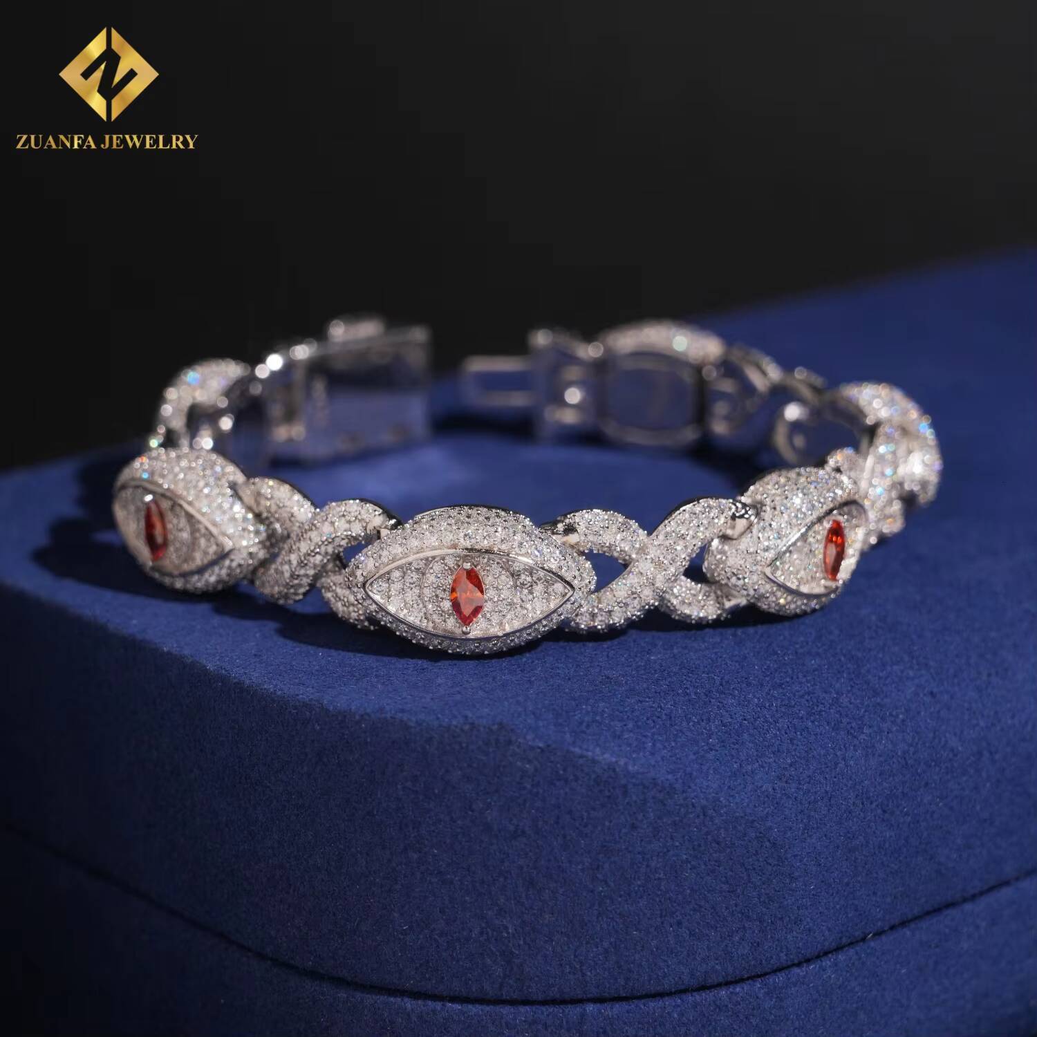 New Designs Pass Diamond Tester Moissanite Eye Shape Chain Bracelet 925 Sterling Silver 13mm Moissanite Bracelet GRA Certificate