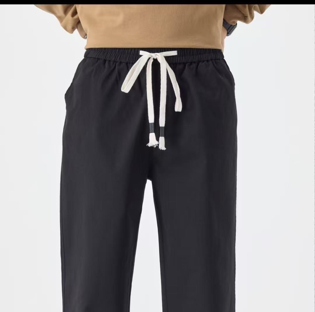 Men's Long-Length Black & Dark Gray Relaxed Straight-Leg Casual Pants 3608