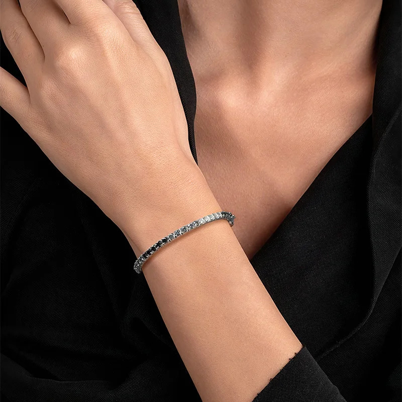 EWYA m 0.1CT Gradient Color Black Grey White Diamond Tennis Bracelet for Men Women Unisex 925 Silver Link Bracelets 250408
